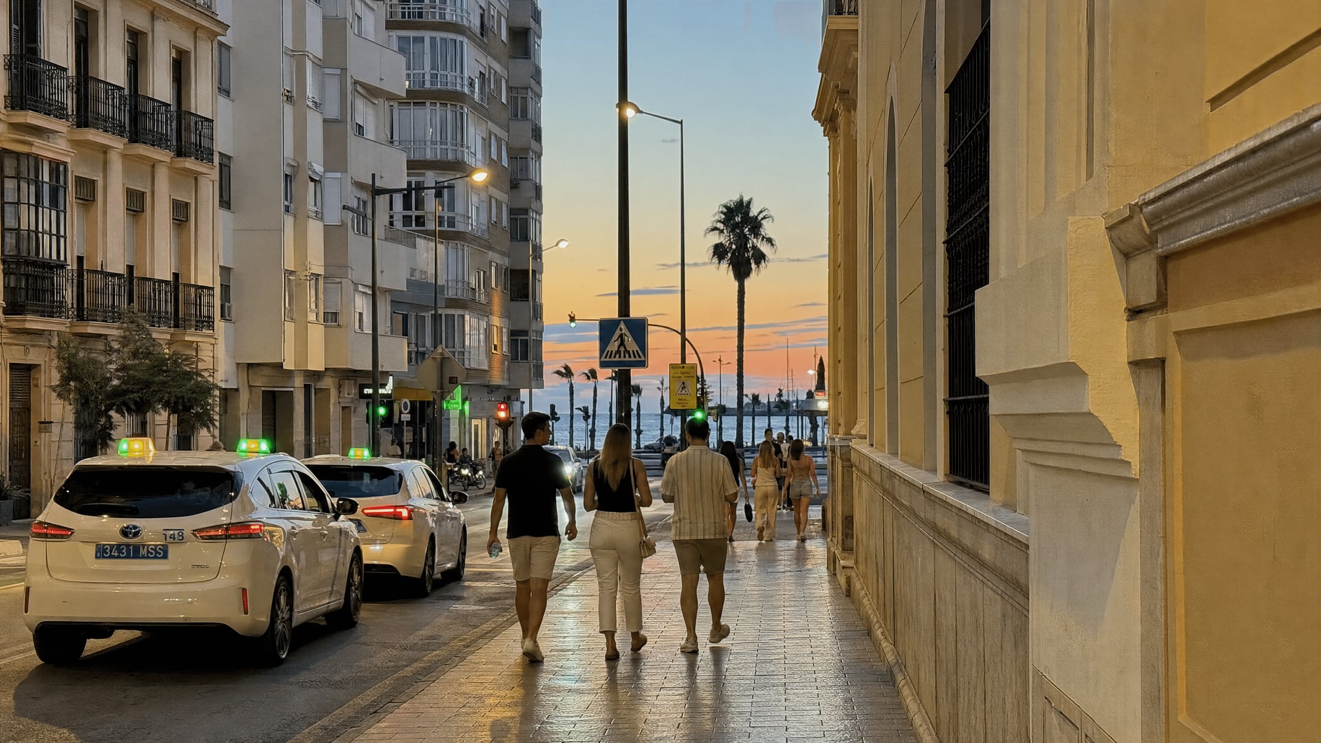 A quiet Málaga street at dusk